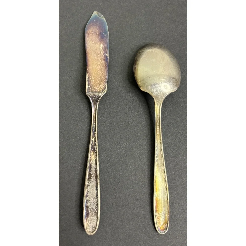 Oneida Community Grosvenor Sugar Spoon & Butter Knife Silverplate Monogrammed F